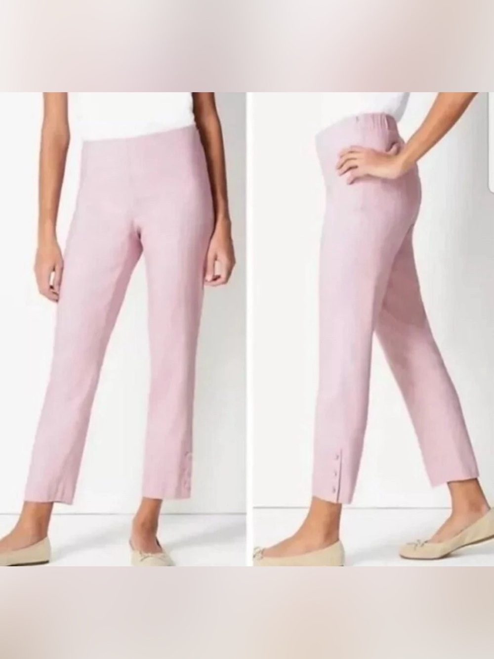 J. Jill Pink Rose Linen Ankle Button Pants